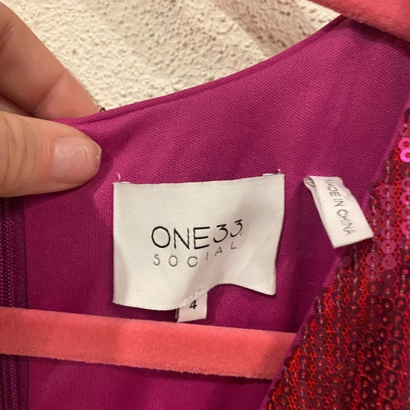 One33 Social Sequin Heart Faux-Wrap Mini dress Size 4 EUC - Picture 3 of 5